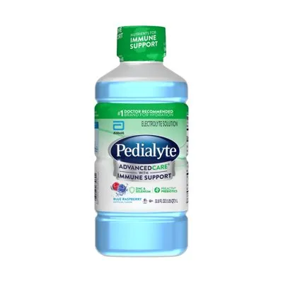 Pedialyte AdvancedCare Electrolyte Solution, 1 Liter with PreActiv Prebiotics, Hydration Drink, Blue Raspberry