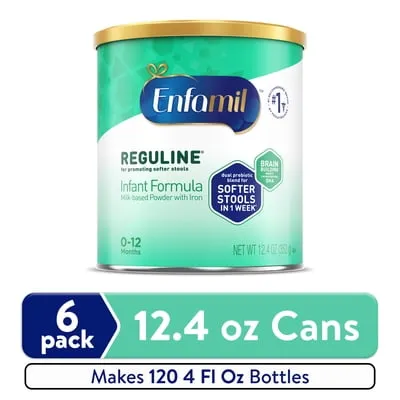 Enfamil Reguline Powder Baby Formula, Promotes Soft Stools, 12.4 oz Can, 6 count