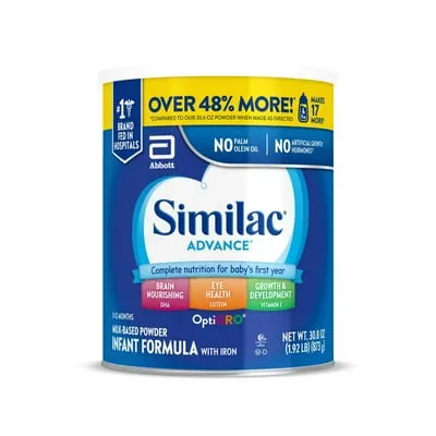 Similac Advance Powder Baby Formula With Iron, Has DHA & Lutein, 30.8-oz Value Can, Pack of 6