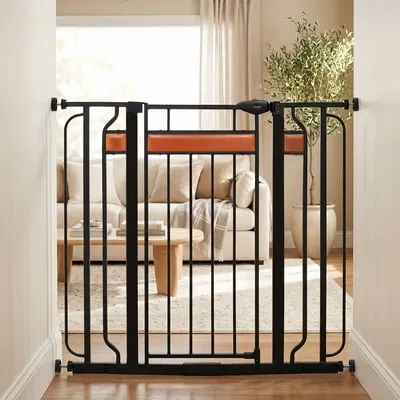 Regalo 37" Extra Tall Metal Baby Safety Gate, Fits 30-41.5" Wide, Black and Cherry Wood