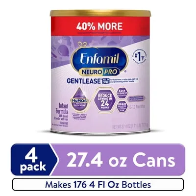 Enfamil NeuroPro Gentlease Baby Formula for Easing Fussiness, Gas, Spit-up in 24 Hrs, 27.4 Oz, 4 Count