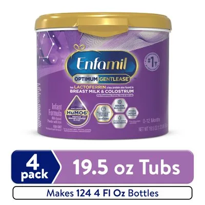 Enfamil Optimum Gentlease Baby Formula, Our Closest Formula to Breast Milk For Fussiness, Crying, Gas & Spit-up, Immune-Supporting Lactoferrin also found in Breast Milk, 19.5 Oz