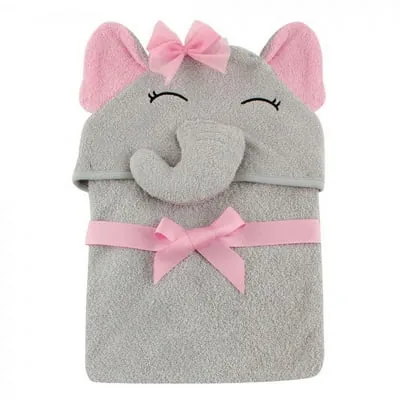 Hudson Baby Infant Girl Cotton Animal Face Hooded Towel, Pretty Elephant, One Size