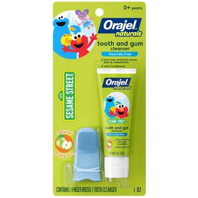 Orajel Naturals Sesame Street Toothpaste and Finger Brush, Natural Fruity Fun, 1.0 oz