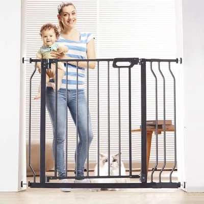BENTISM 30" Baby Gate for Stairs Doorways, Fits Openings 29.5" to 39" Wide, Auto Close Extra Wide Dog Gate for House, Pressure Mounted Easy Walk Through Pet Gate with Door, Black