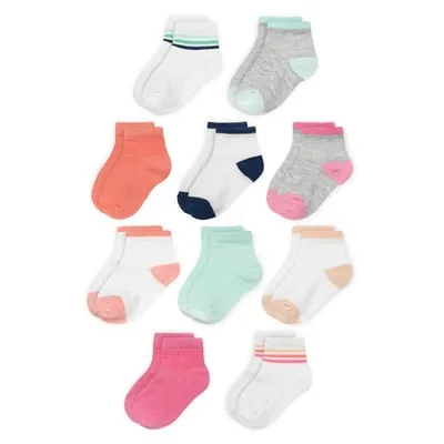 Fruit of the Loom Toddler Ankle Socks, 10- Pack, Size 6M-5T