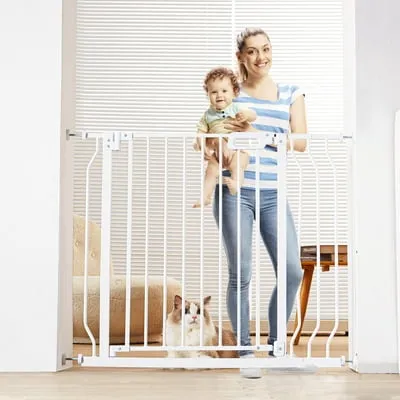 BENTISM 30" Baby Gate for Stairs Doorways, Fits Openings 29.5" to 39" Wide, Auto Close Extra Wide Dog Gate for House, Pressure Mounted Easy Walk Through Pet Gate with Door, White