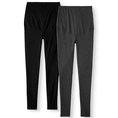 Oh! Mamma Maternity Women's Leggings with Full Panel, 2-Pack (Women's & Women's Plus)