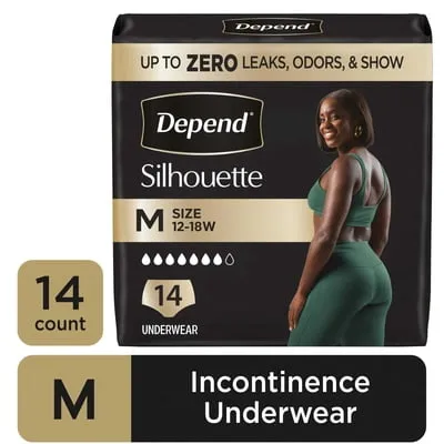Depend Silhouette Women’s Incontinence & Postpartum Bladder Leak Underwear, M, 14 Count