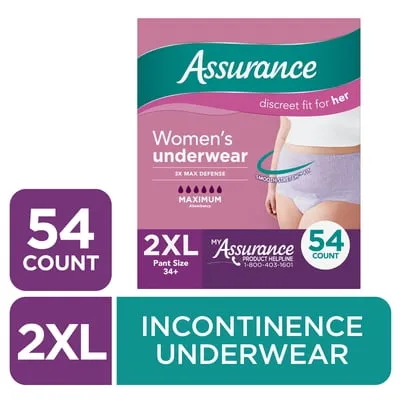 Assurance Women's Incontinence and Postpartum Underwear, XXL, Maximum Absorbency, 54 Count