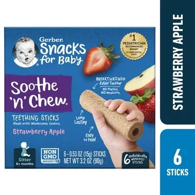Gerber Stage 2 Soothe N Chew Baby Food, Strawberry Apple Teether, 0.53 oz Box (6 Pack) 3.2 oz