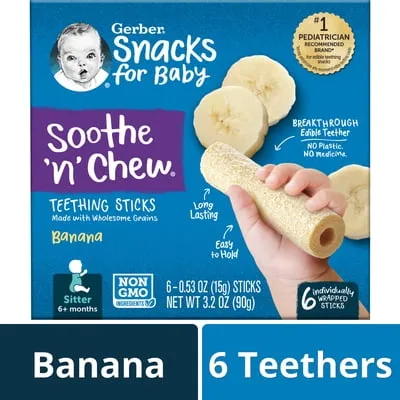Gerber Stage 2 Baby Food, Banana Teething Stick, 0.53 oz Box (6 Pack) 3.2 oz