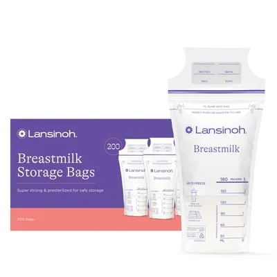 Lansinoh Breastmilk Storage Bags, 200 Count, Fast Freeze & Thaw, Breastfeeding Essentials, 6 oz