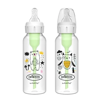Dr. Brown's Natural Flow Anti-Colic Options+ Narrow Baby Bottle, Bear/Owl, 8oz/250ml, 0m+, 2 Pack