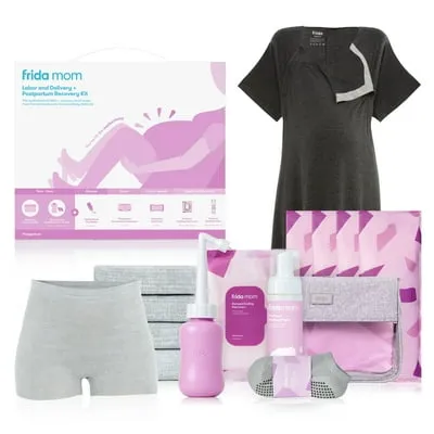 Frida Mom Labor, Delivery, and Postpartum Care Recovery Kit with Peri Bottle and Disposable Underwear for Women, 7 Count Gift Set