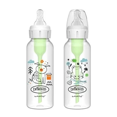 Dr. Brown's Natural Flow Anti-Colic Options+ Narrow Baby Bottle, Pig/Frog, 8oz/250ml, 0m+, 2 Pack
