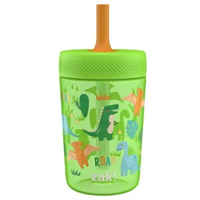 Zak Designs 12oz Dinosaur Straw Tumbler, Leak-Proof, Easy to Hold
