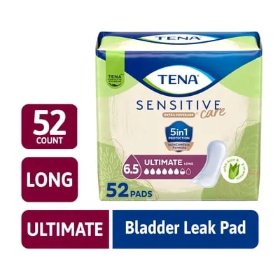 TENA Sensitive Care Extra Coverage Ultimate Incontinence Long Pads, Postpartum, 52ct
