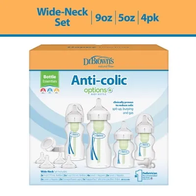 Dr. Brown's Natural Flow Anti-Colic Options+ Wide-Neck Baby Bottle Essentials Gift Set, BPA Free 0m+