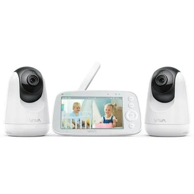 VAVA 5" 720P HD Baby Monitor with 2 Cameras, Night Vision, Zoom/Pan/Tilt, 2-Way Audio, White-New