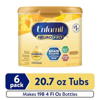 Enfamil NeuroPro Baby Formula, Brain Building Duo DHA & MFGM, Infant Formula Powder 20.7 oz, Pack of 6
