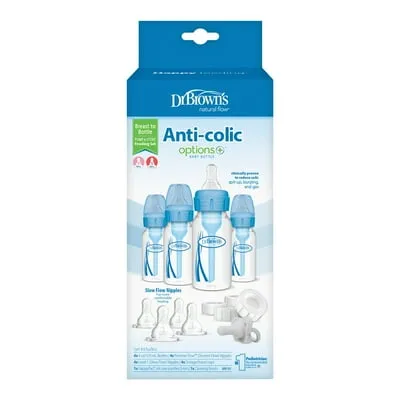 Dr. Brown's Natural Flow Anti-Colic Options+ Narrow Breast to Bottle Feeding Set, Blue, 4oz, 4 Pack