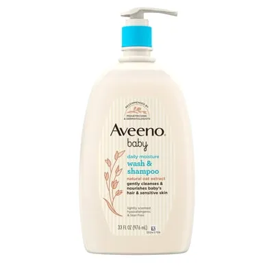 Aveeno Baby Daily Moisture Body Wash & Shampoo, Value Size 33 Fl oz
