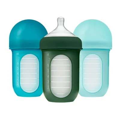 Boon NURSH Silicone Baby Feeding Bottles Blue Multi Pack 8 Oz 3 Pk