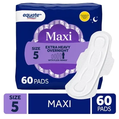 Equate Maxi Pads with Flexi-Wings, Extra Heavy Overnight Absorbency, Size 5, 60 Count