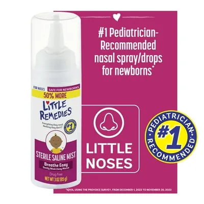 Little Remedies Sterile Saline Nasal Mist for Noses, Breathe Easy, Safe for Newborns, 3 oz