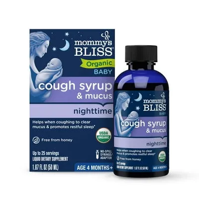 Mommy s Bliss Organic Cough Syrup, Mucus Relief, Night Time, 4 Months & Up, 1.67 fl oz