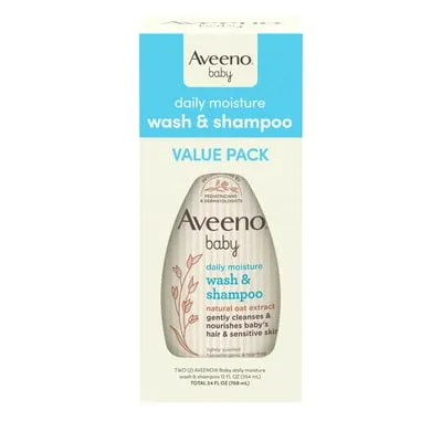 Aveeno Baby Daily Moisture Wash & Shampoo, Oat Extract, 2 x 12 fl. oz