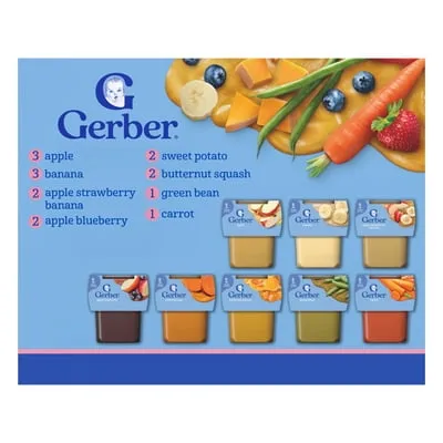 Gerber Stage 2 Baby Food Puree, Fruit & Veggie Favorites, Variety Pack, 4 oz Tubs (32 Pack)